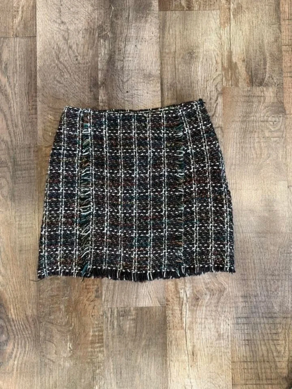HYFVE Black Tweed Fringe Mini Skirt with Multicolor Threading